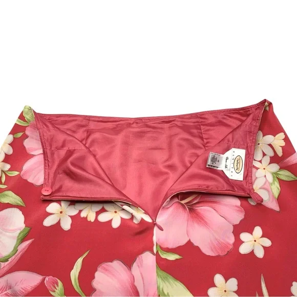 Talbots Pure Silk Faux Wrap Skirt 12 Petite Pink VTG 90s Hawaiian - Picture 9 of 16